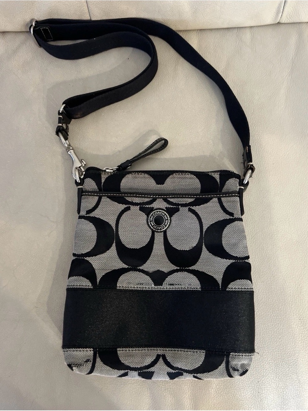 Coach Black and Gray Signature Crossbody Shoulder Bag